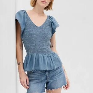 GAP Blue Ruffle Sleeve Blouse